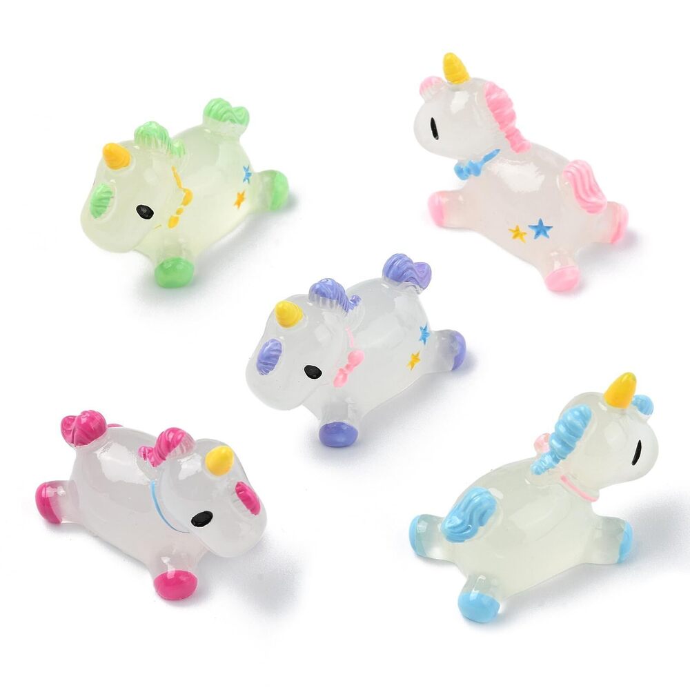 2248 20 pcs 5 Colors Luminous Unicorn Theme Resin Cabochons Glow in the